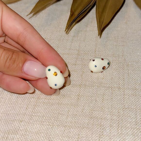 Diamond bean earrings M508 - Picture 3 of 5